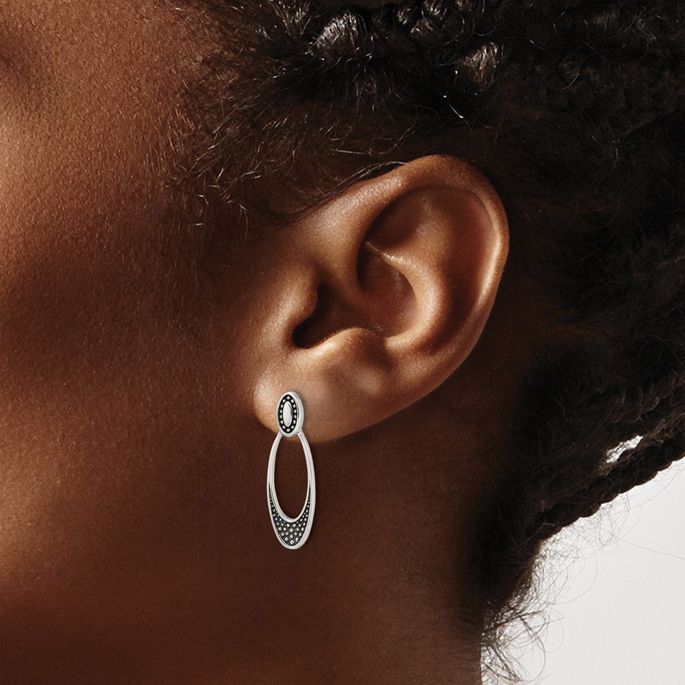 Sterling Silver Polished and Antiqued Oval Post Earrings