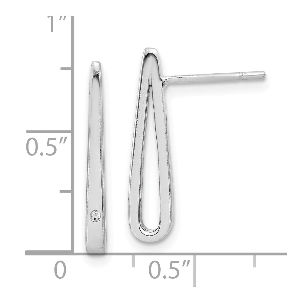 Sterling Silver Rhodium-plated Polished CZ Teardrop Post Earrings