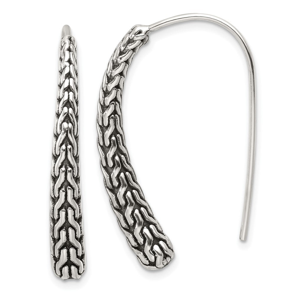 Sterling Silver Polished and Antiqued Textured Dangle Earrings