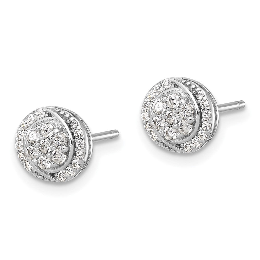 Sterling Silver Rhodium-plated Polished Cluster Pav CZ Post Earrings