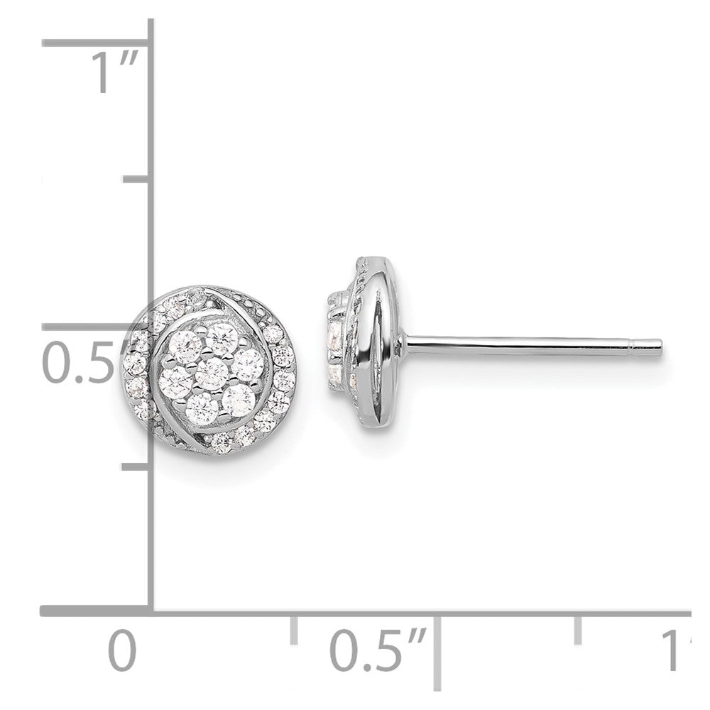 Sterling Silver Rhodium-plated Polished Cluster Pav CZ Post Earrings