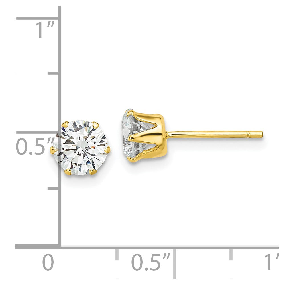 Sterling Silver Gold-tone Polished 6 Prong 6mm CZ Post Stud Earrings