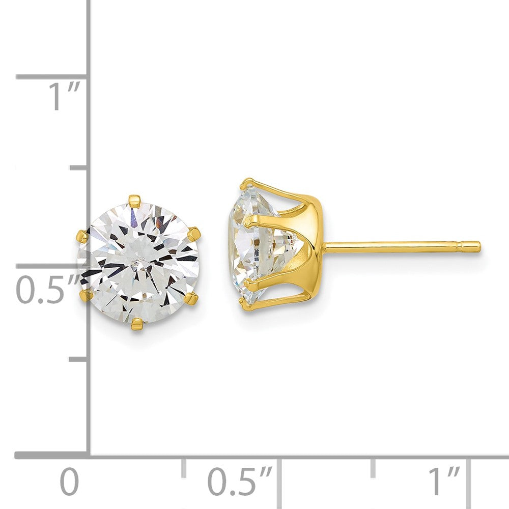 Sterling Silver Gold-tone Polished 8mm CZ Post Stud Earrings