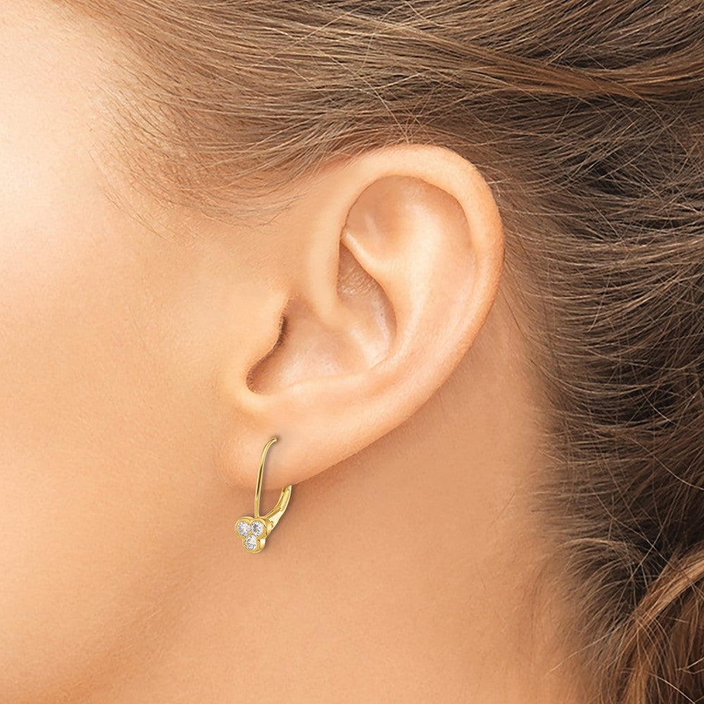 Sterling Silver Gold-tone Polished Three CZ Leverback Earrings