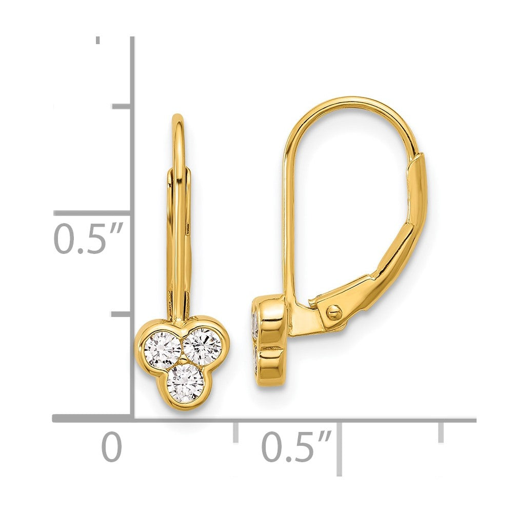 Sterling Silver Gold-tone Polished Three CZ Leverback Earrings