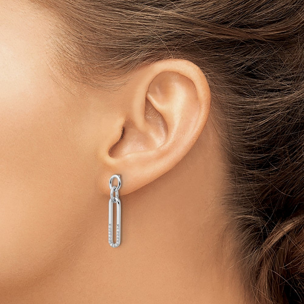 Sterling Silver Rhodium-plated Polished CZ Link Post Dangle Earrings