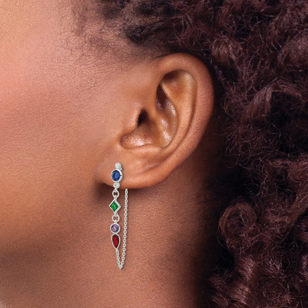 Sterling Silver E-coated Multicolor CZ Front/Back Post Dangle Earrings