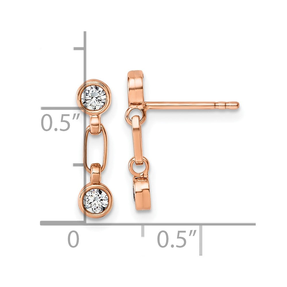 Sterling Silver Rose-tone Bezel CZ Post Dangle Earrings