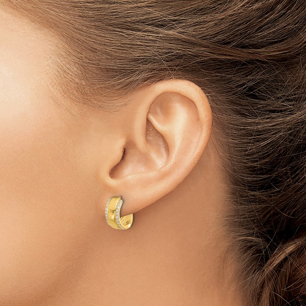Sterling Silver Gold-tone CZ Edged 6.25mm Hinged Hoop Earrings