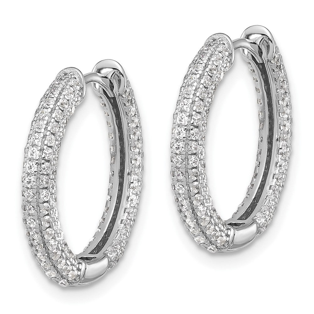 Sterling Silver Rhodium-plated Micro Pav CZ 3mm Hinged Hoop Earrings