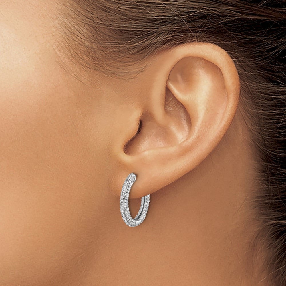 Sterling Silver Rhodium-plated Micro Pav CZ 3mm Hinged Hoop Earrings