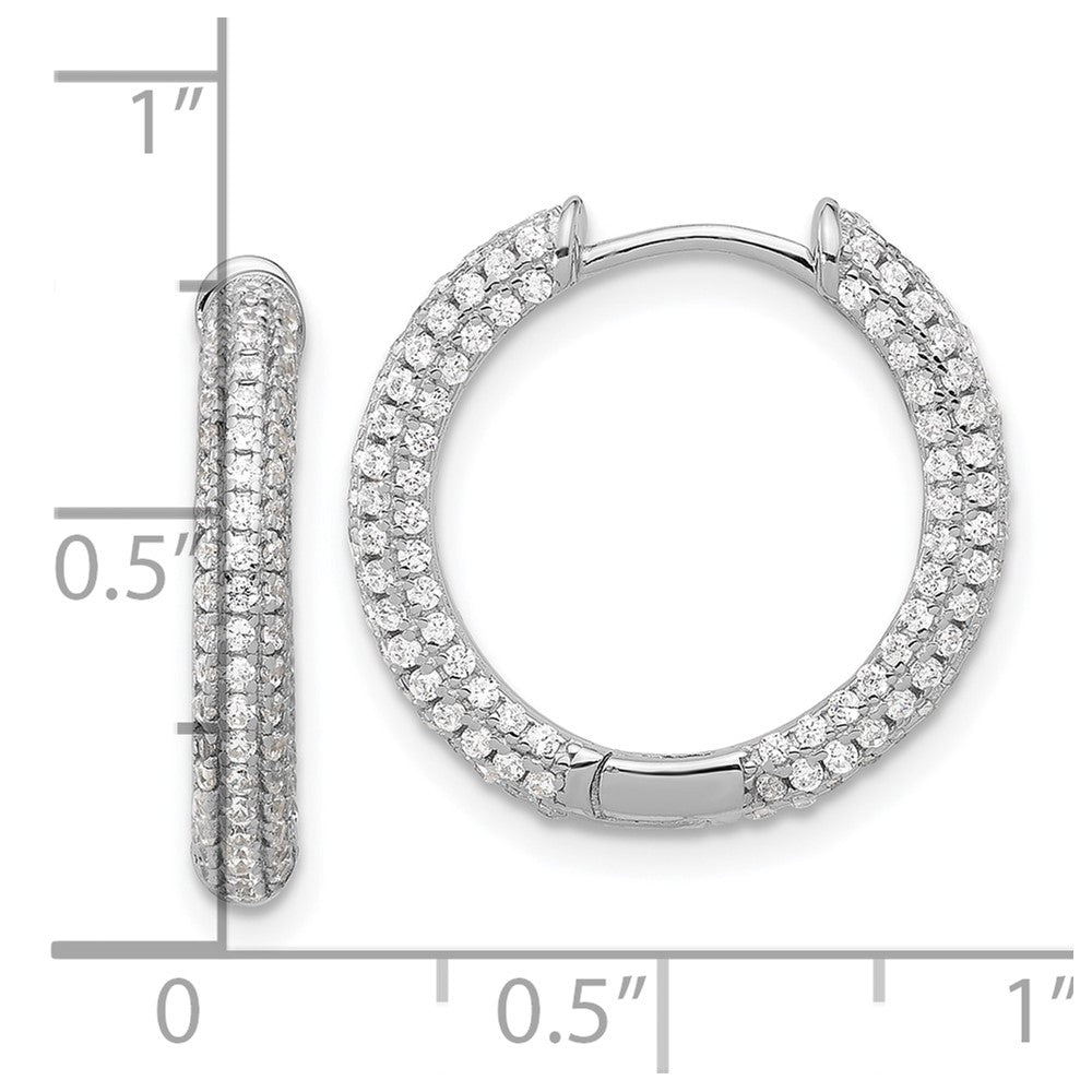 Sterling Silver Rhodium-plated Micro Pav CZ 3mm Hinged Hoop Earrings