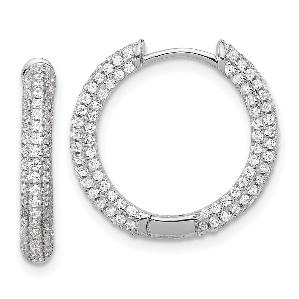 Sterling Silver Rhodium-plated Micro Pav CZ 3mm Hinged Hoop Earrings