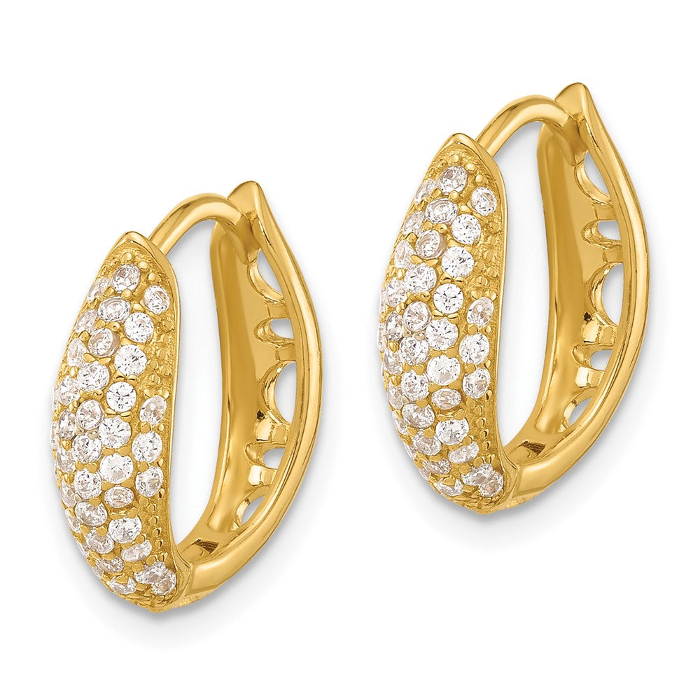 Sterling Silver Gold-tone Pav CZ Hinged Huggie Hoop Earrings