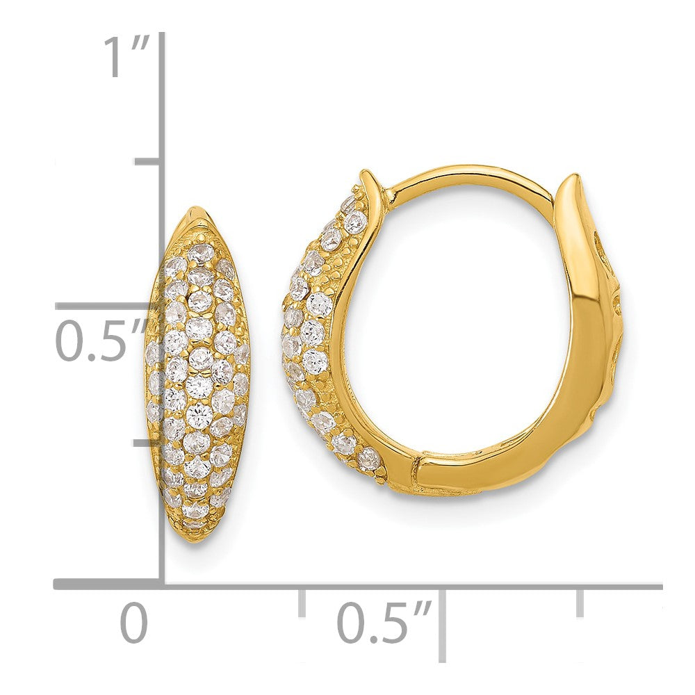 Sterling Silver Gold-tone Pav CZ Hinged Huggie Hoop Earrings