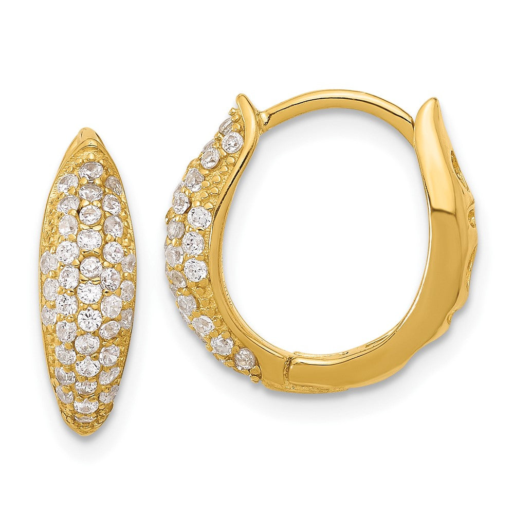 Sterling Silver Gold-tone Pav CZ Hinged Huggie Hoop Earrings