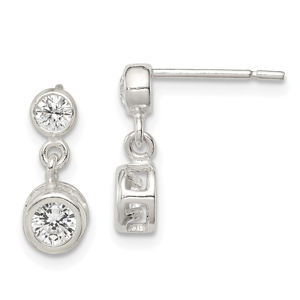 Polished;Post;Sterling silver;CZ;Bezel;Round