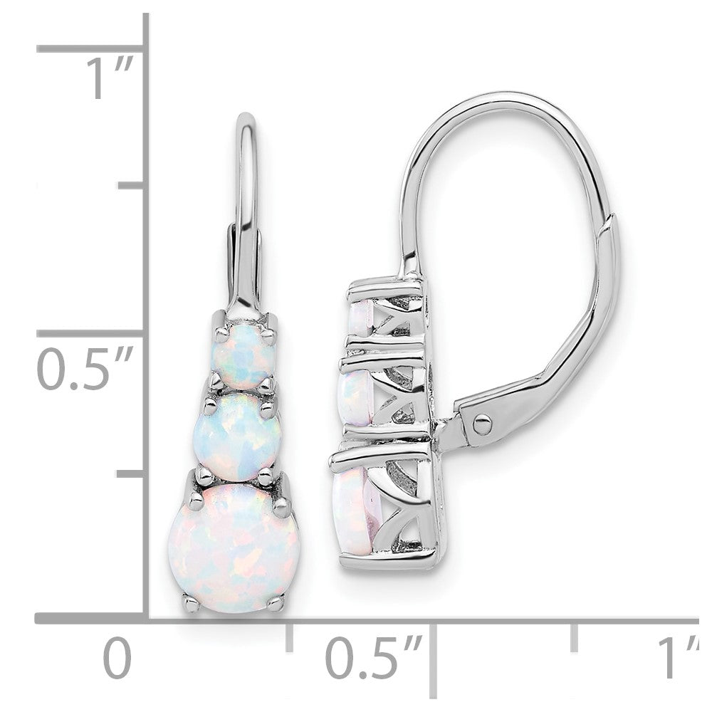 Sterling Silver Rhodium-plated Polished Created Opal Leverback Earrings