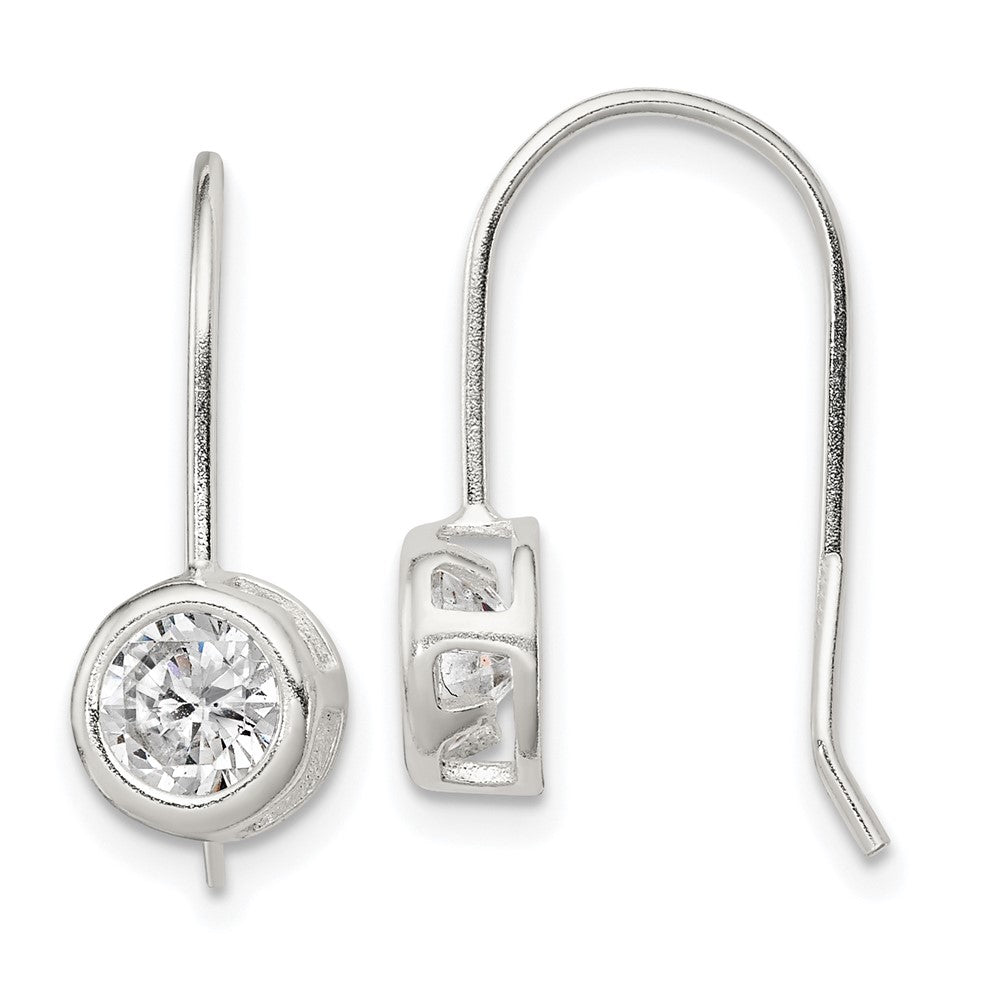 Solid;Polished;Open back;Sterling silver;CZ;Bezel;Round;Shepherd hook