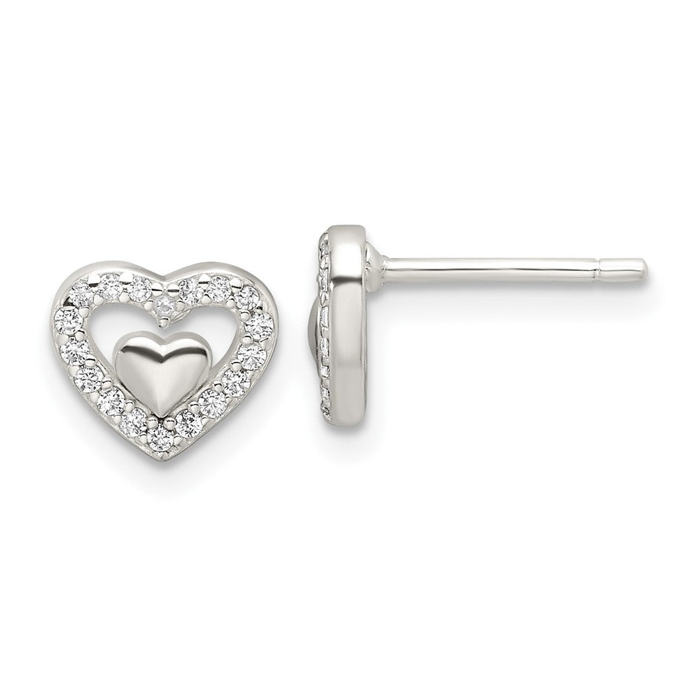 Sterling Silver E-Coating CZ Heart in a Heart Earrings
