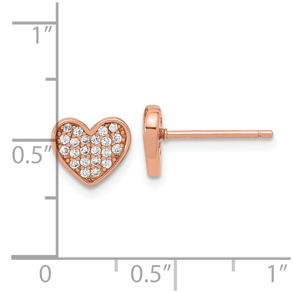 Sterling Silver Rose-tone Pav CZ Heart Post Earrings