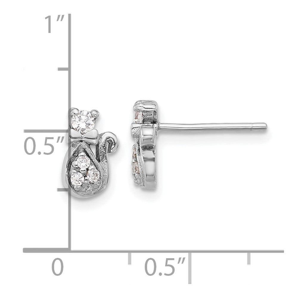 Sterling Silver Rhodium-plated CZ Cat Post Earrings