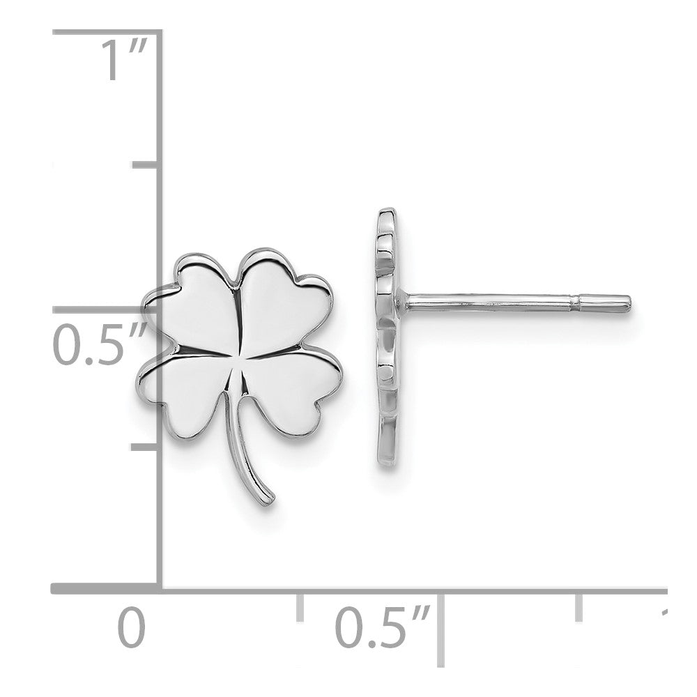 Sterling Silver Rhodium-plated Polished Clover Post Earrings