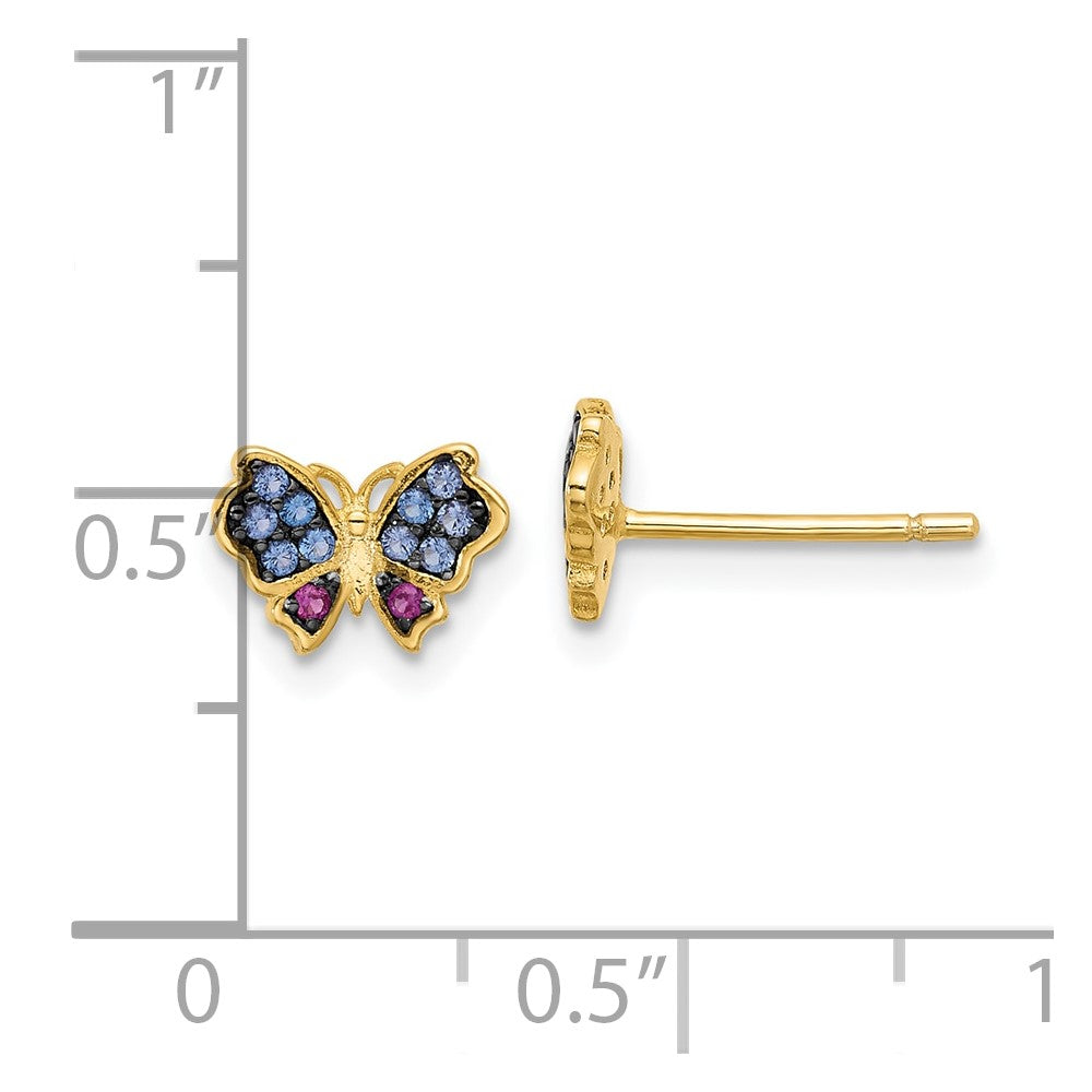 SS Gold-tone Blk Rhod Blue Nano Crystal .04 Cr. Ruby Butterfly Earrings