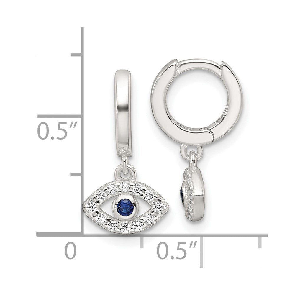 Sterling Silver E-Coating Blue & White CZ Evil Eye Dangle Hoop Earrings