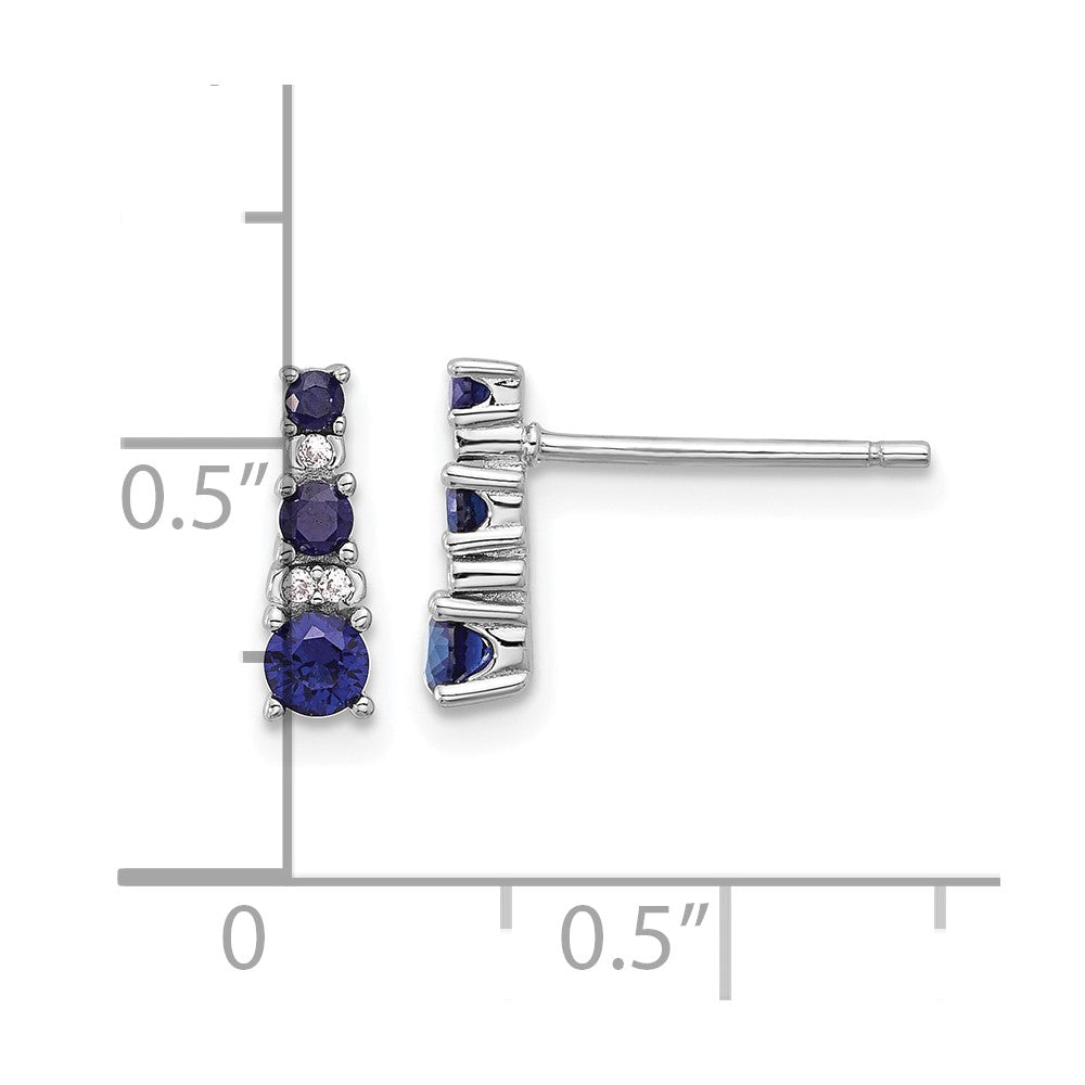 Sterling Silver Rh-plated .59 Cr. Bl Spinel .03 Cr. Wht Sapphire Post Earri