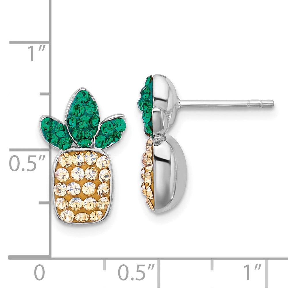 Sterling Silver Rh-plated Polished Crystal Pineapple Post Earrings