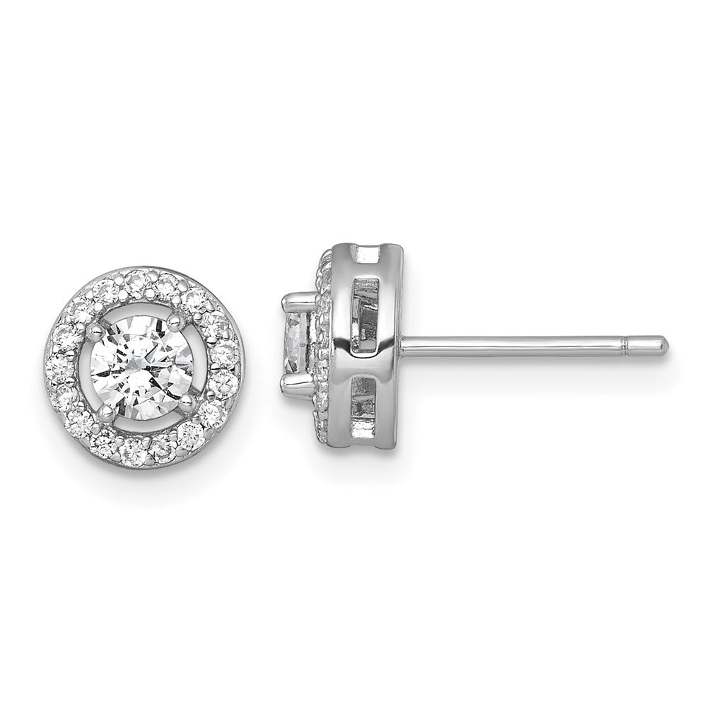 Sterling Silver Rhodium-plated Polished 8.0mm Round CZ Halo Post Earrings