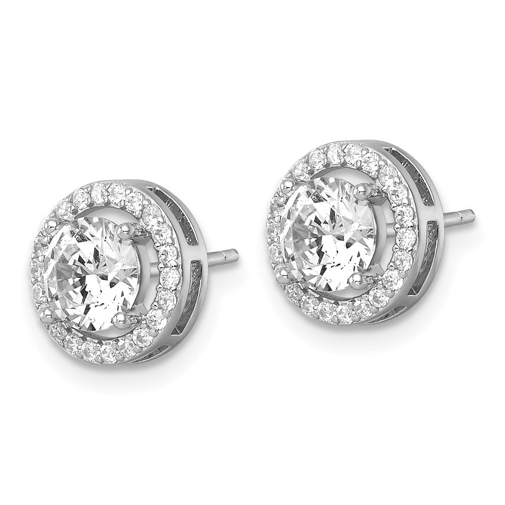 Sterling Silver Rhodium-plated Polished 10.0mm Round CZ Halo Post Earrings