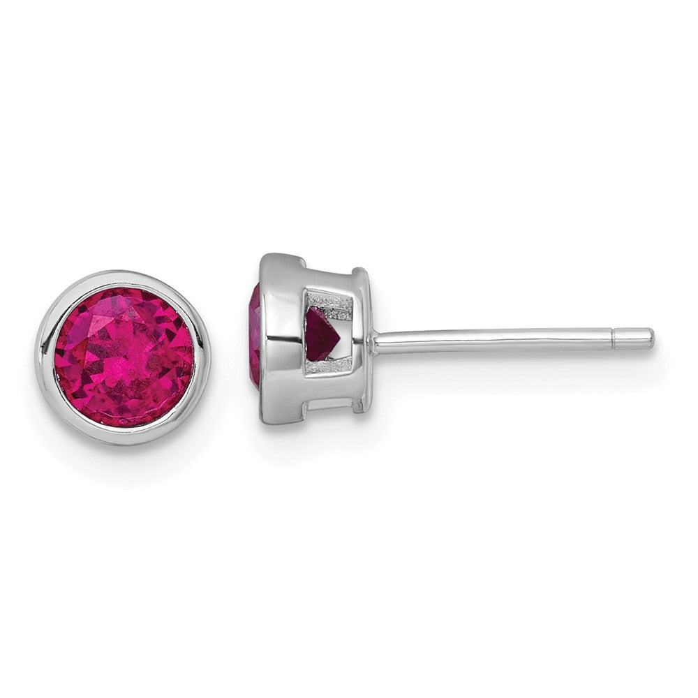 Sterling Silver Rhodium-plated Polished Bezel Set 6.2mm Round Red CZ Stud Earrings