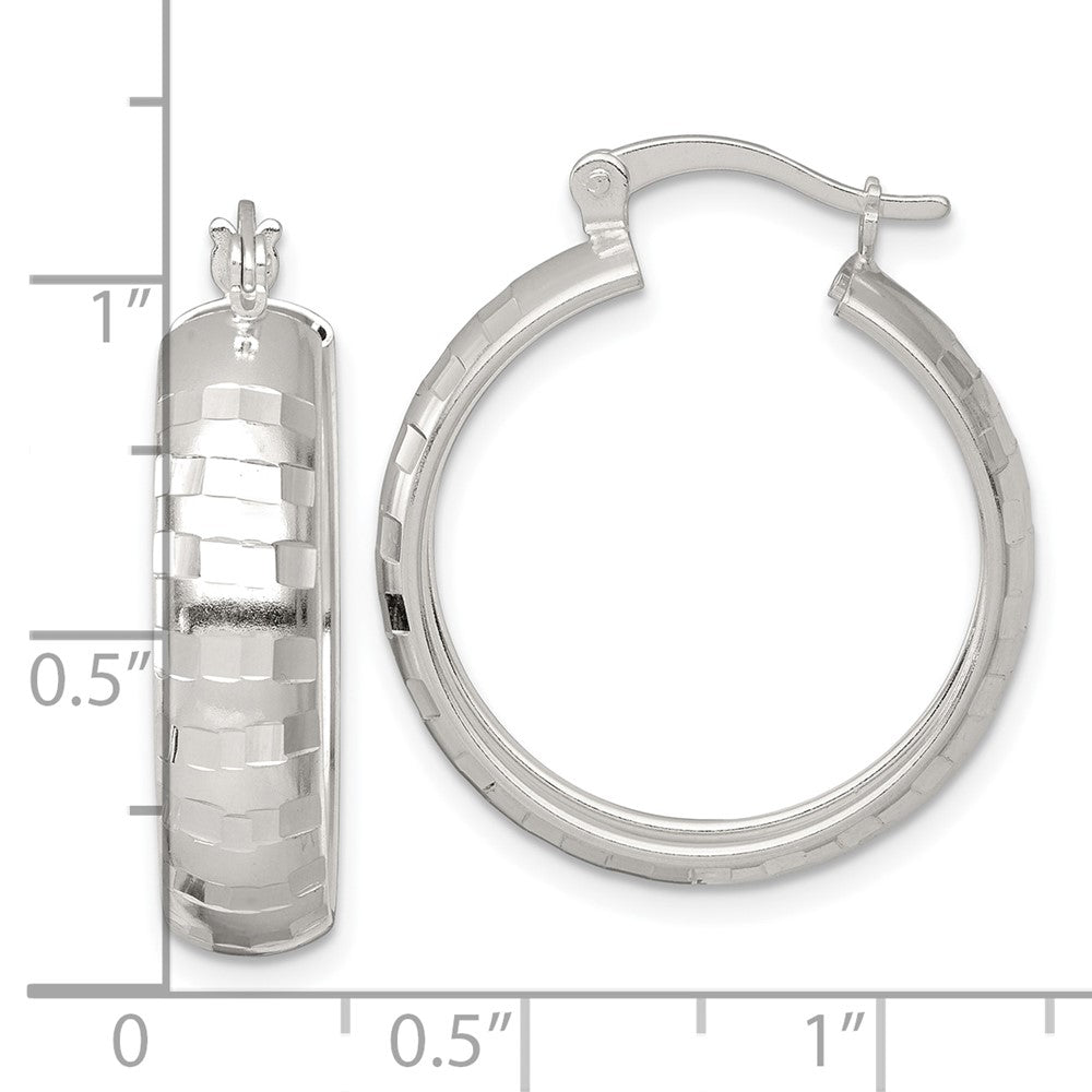 Sterling Silver Polished Diamond-cut 25x6mm Round Hoop Earrings