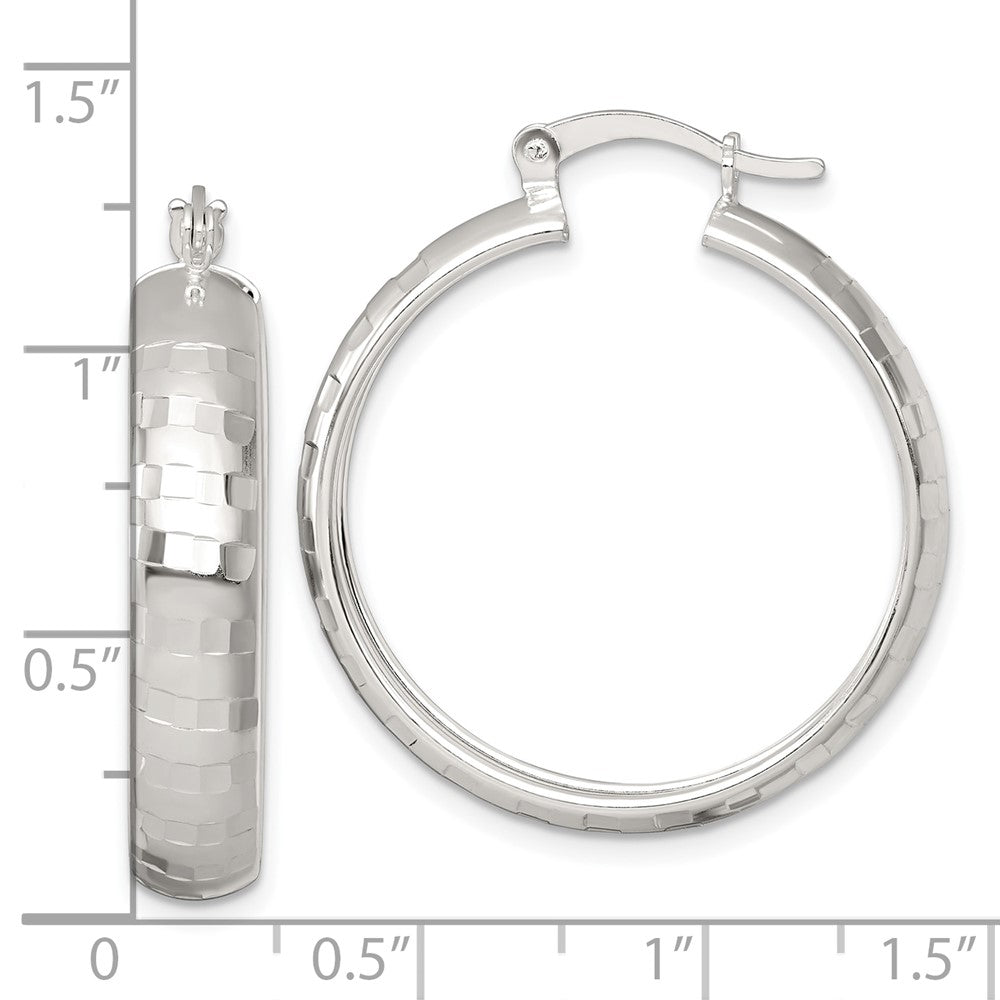 Sterling Silver Polished Diamond-cut 30x6mm Round Hoop Earrings
