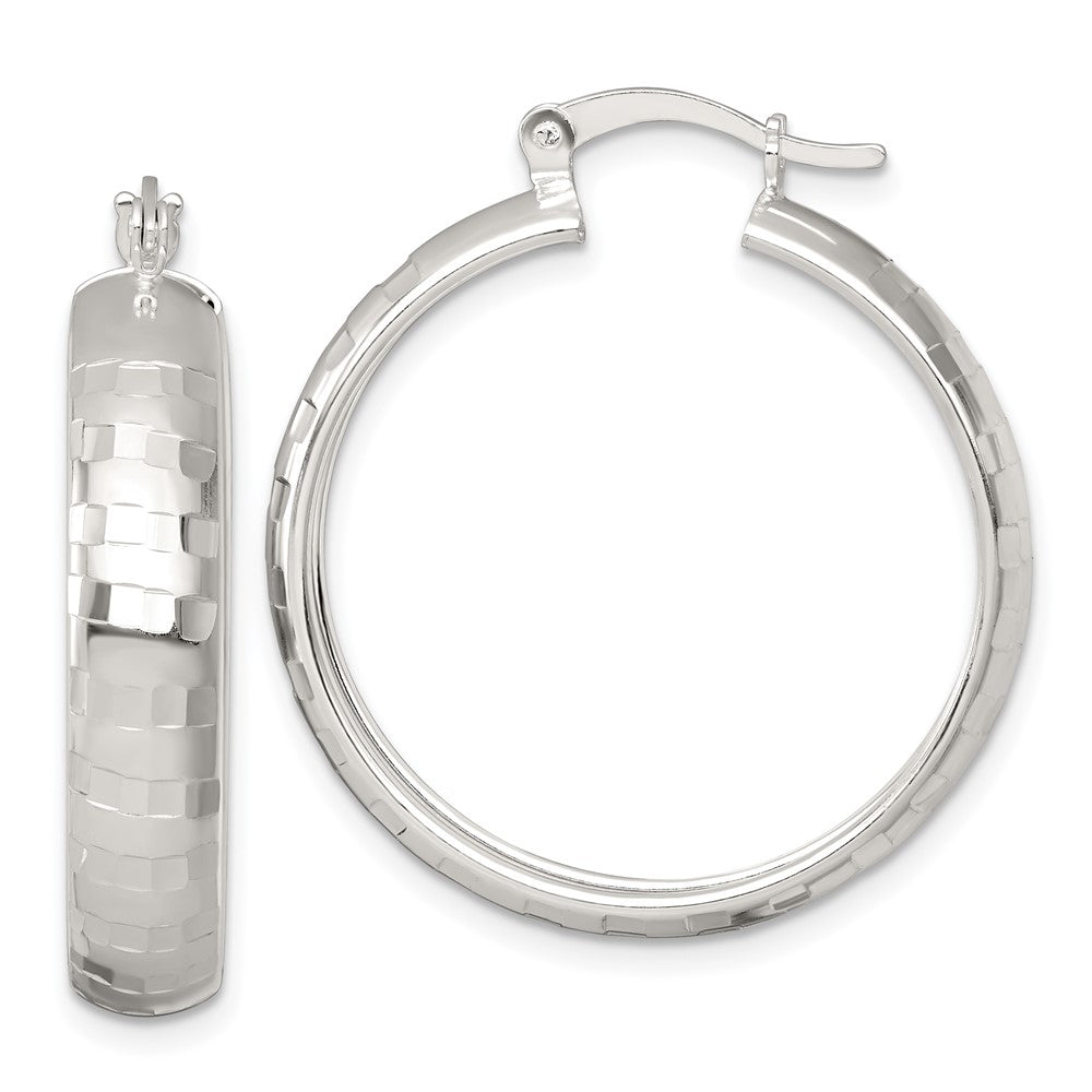 Sterling Silver Polished Diamond-cut 30x6mm Round Hoop Earrings