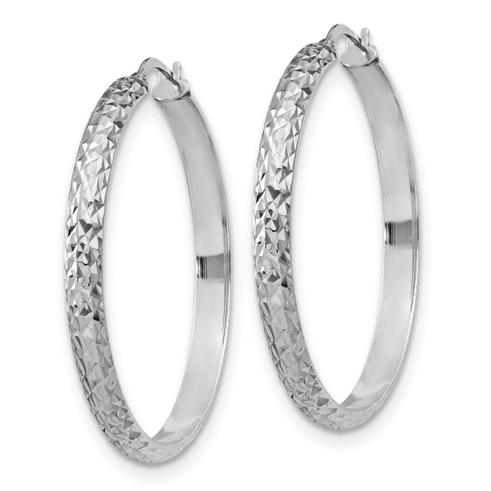 Sterling Silver Rhodium-plated Polished and Diamond-cut 4.00 x 40mm Tube Hoop Earrings