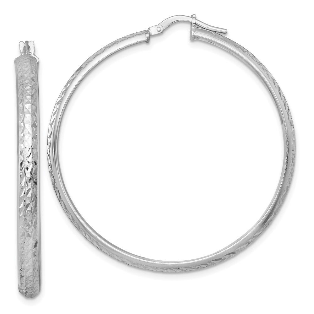 Sterling Silver Rhodium-plated Polished and Diamond-cut 4.00 x 45mm Tube Hoop Earrings