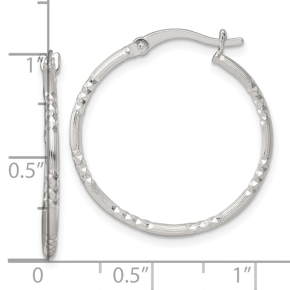 Sterling Silver Polished Diamond-cut Textured 25x1.5mm Round Hoop Earrings