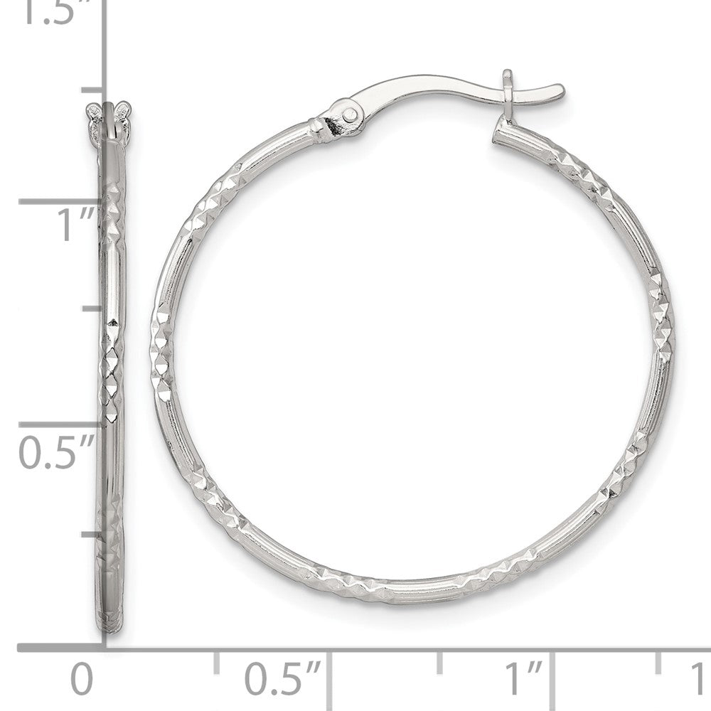 Sterling Silver Polished Diamond-cut Textured 30x1.5mm Round Hoop Earrings