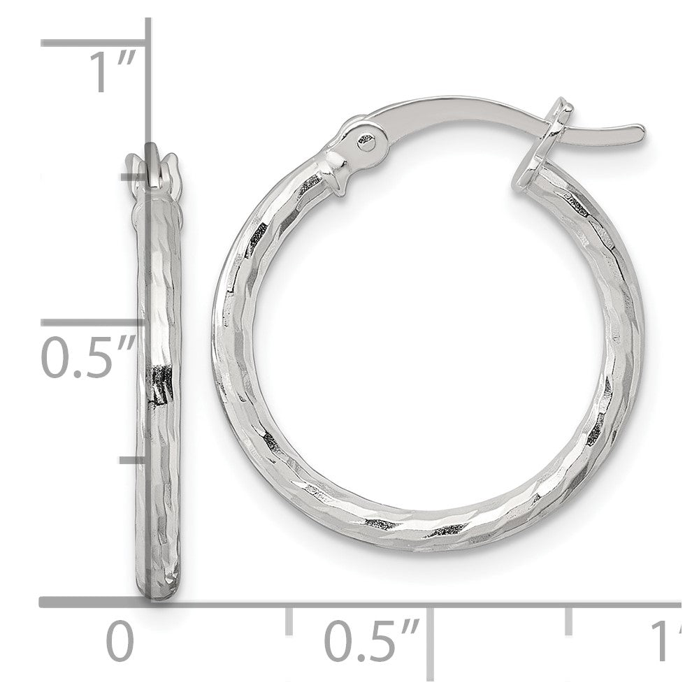 Sterling Silver Polished Diamond-cut 20x2mm Round Hoop Earrings