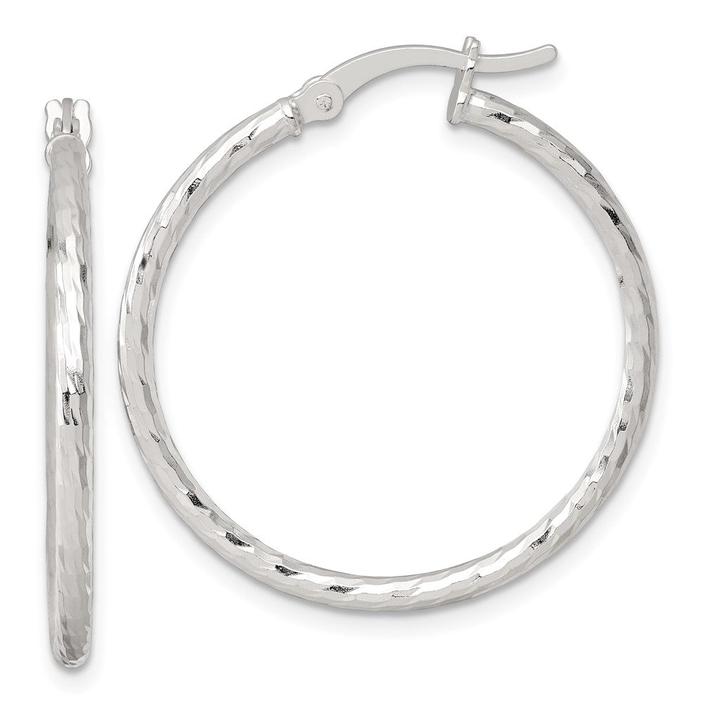 Sterling Silver Polished Diamond-cut 30x2mm Round Hoop Earrings