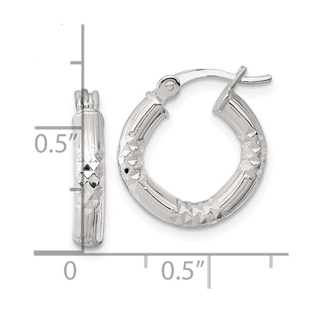 Sterling Silver Polished Diamond-cut Textured 15x3.25mm Round Hoop Earrings