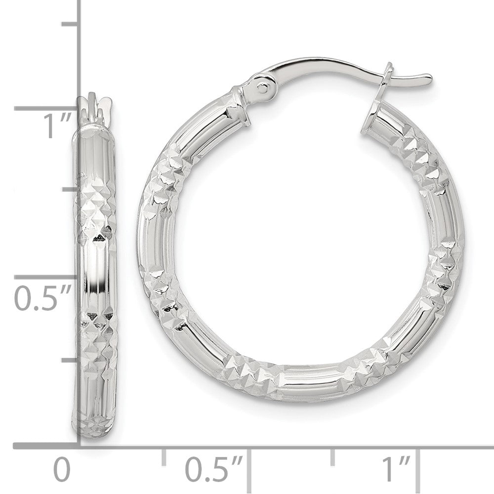 Sterling Silver Polished Diamond-cut Textured 25x3.25mm Round Hoop Earrings