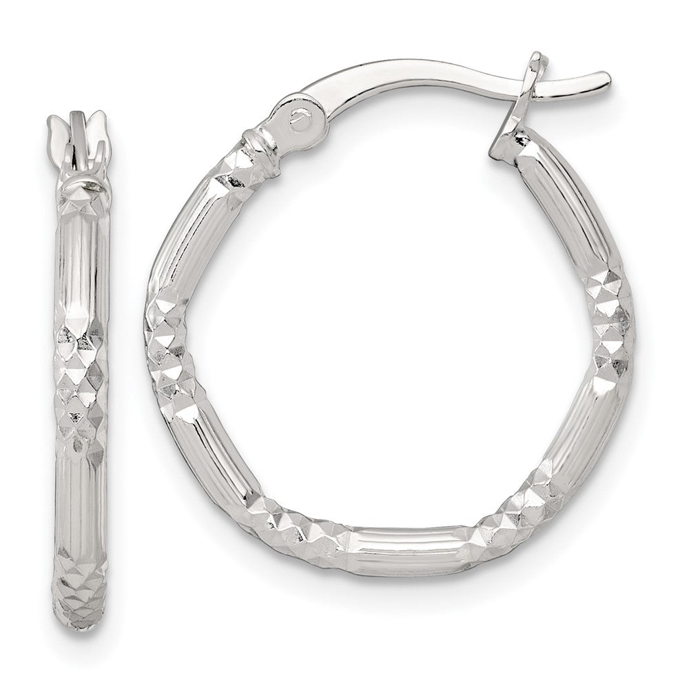 Sterling Silver Polished Diamond-cut Textured 20x2.25mm Round Hoop Earrings