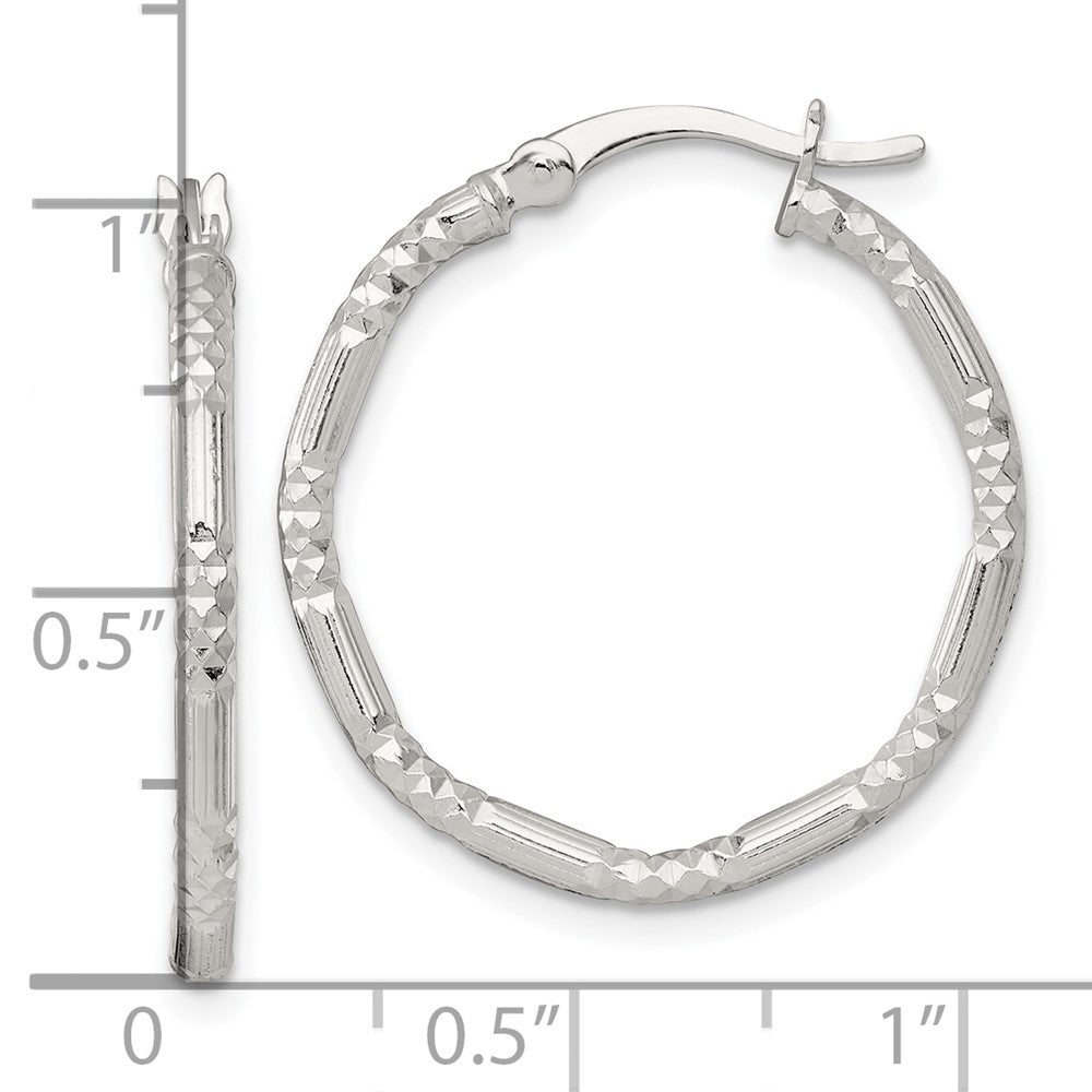 Sterling Silver Polished Diamond-cut Textured 25x2.25mm Round Hoop Earrings