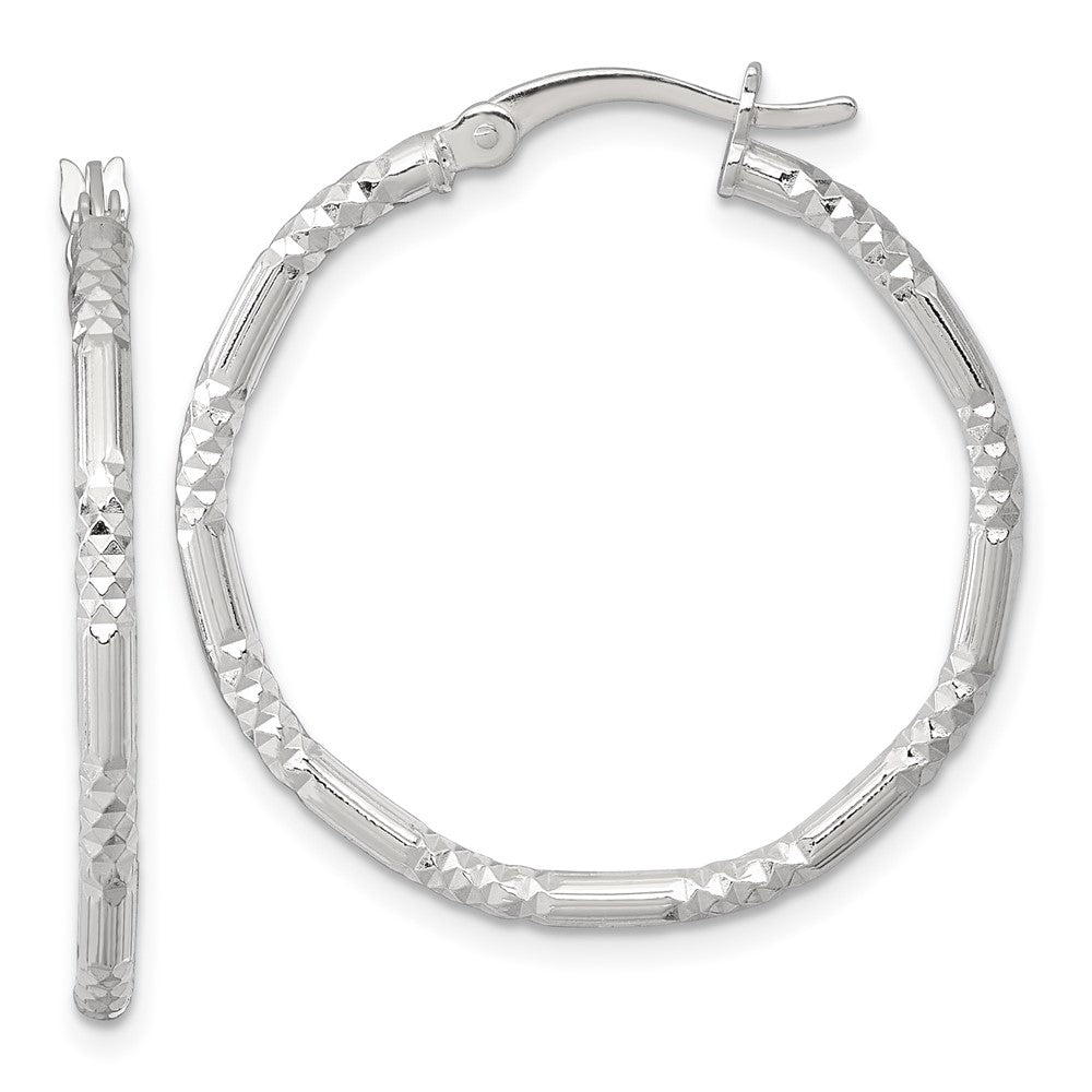Sterling Silver Polished Diamond-cut Textured 30x2.25mm Round Hoop Earrings