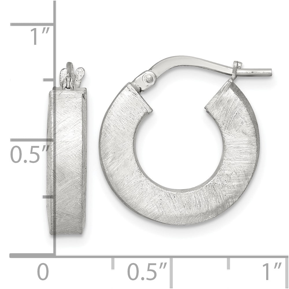 Sterling Silver Brushed Textured 4.25mm x 18mm Square Tube Hoop Earrings