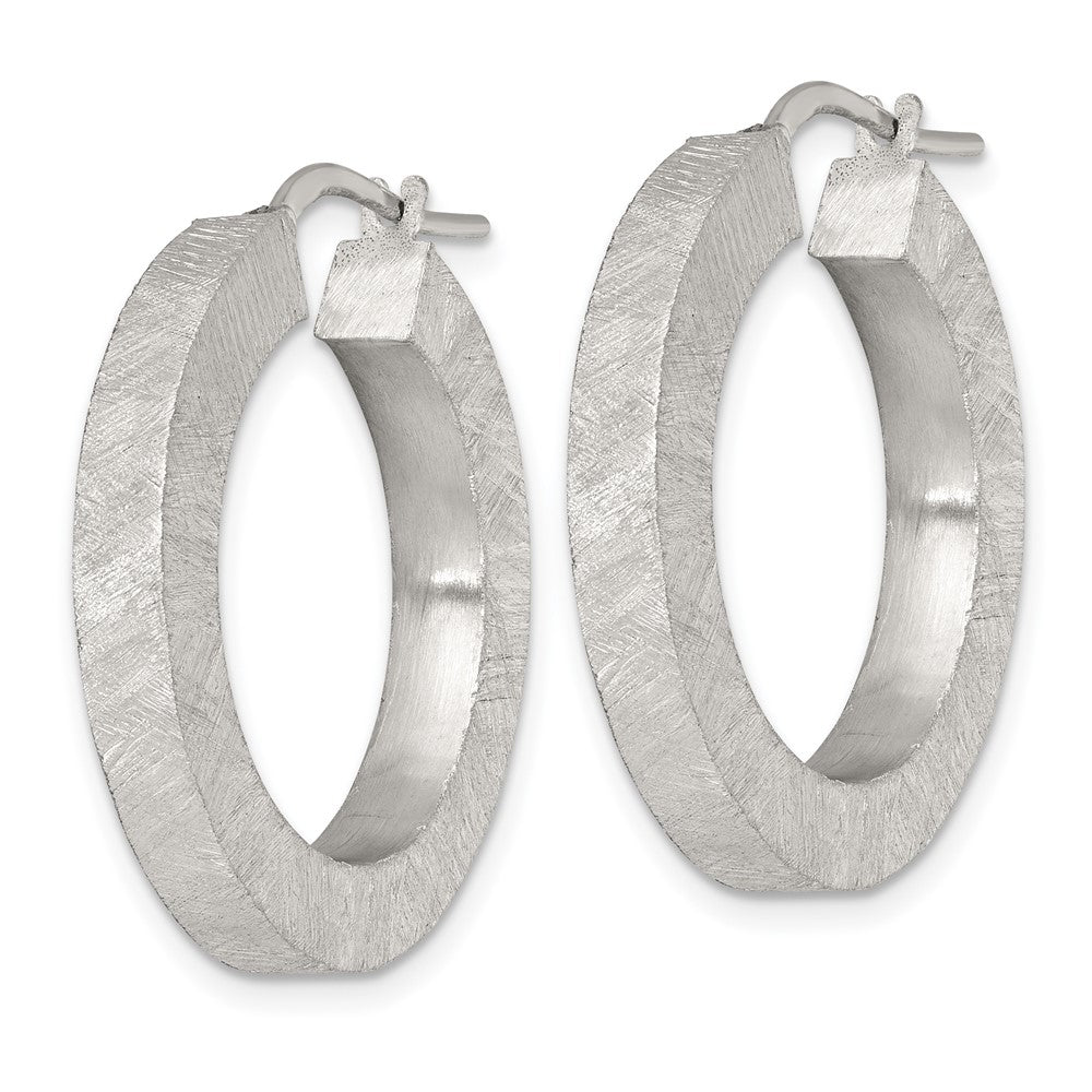 Sterling Silver Brushed Textured 4.25mm x 28mm Square Tube Hoop Earrings